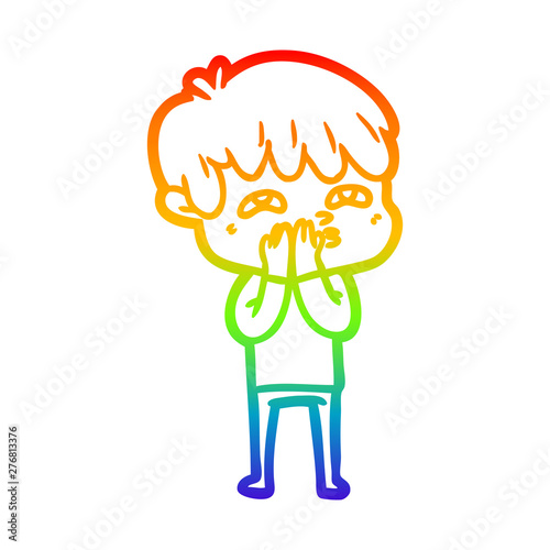 rainbow gradient line drawing cartoon curious man