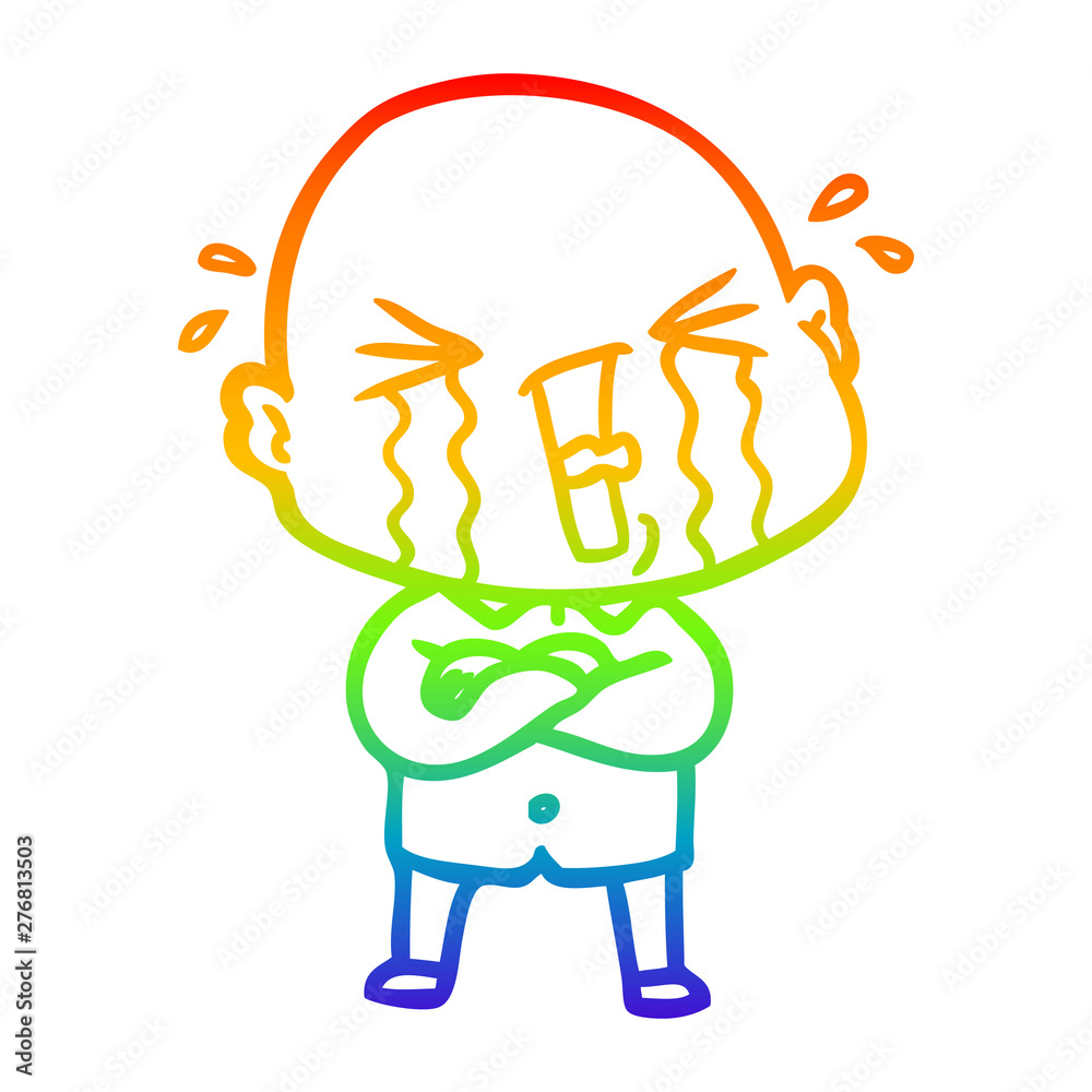 rainbow gradient line drawing cartoon crying bald man rainbow gradient line drawing cartoon crying bald man
