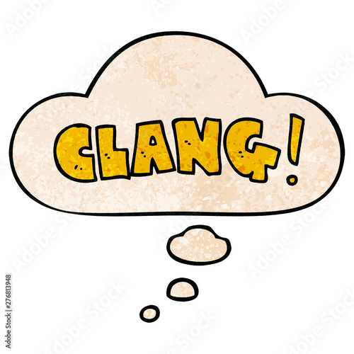 cartoon word clang and thought bubble in grunge texture pattern style