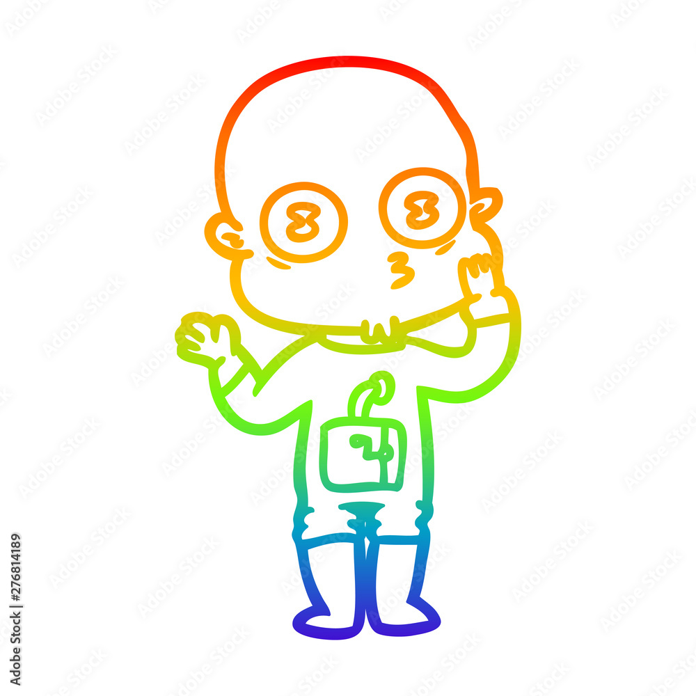 rainbow gradient line drawing cartoon weird bald spaceman