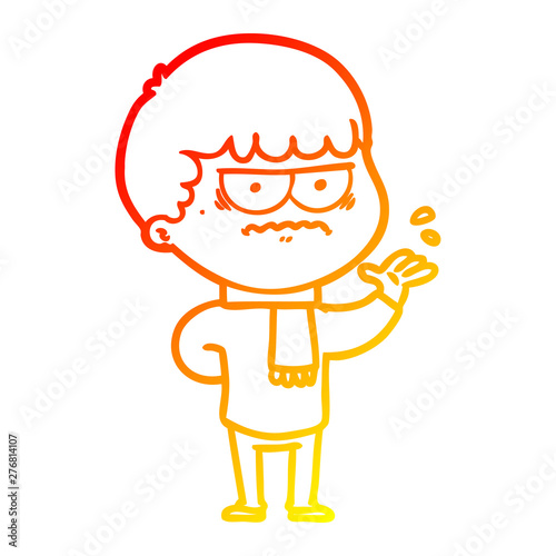 warm gradient line drawing cartoon annoyed man