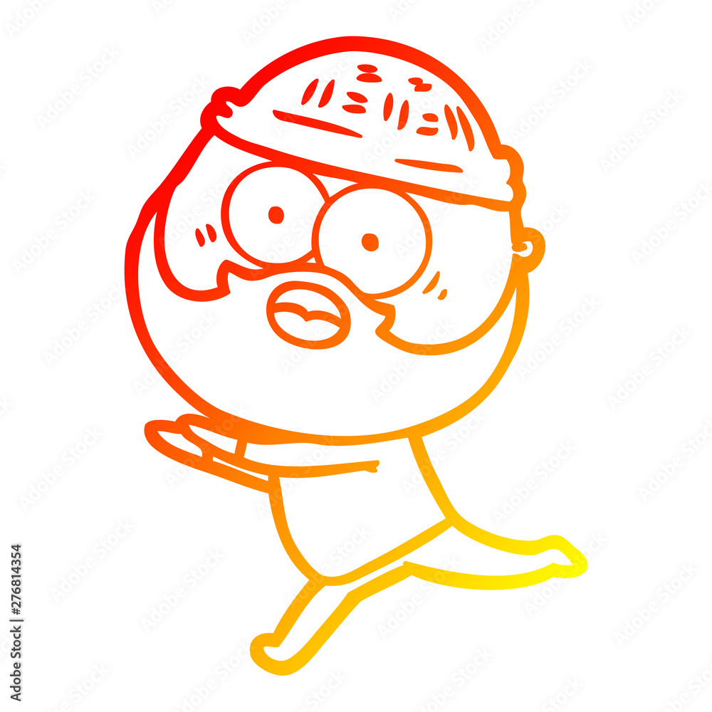 Obraz premium warm gradient line drawing cartoon bearded man running away