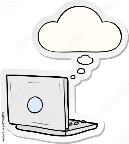 cartoon laptop computer and thought bubble as a printed sticker