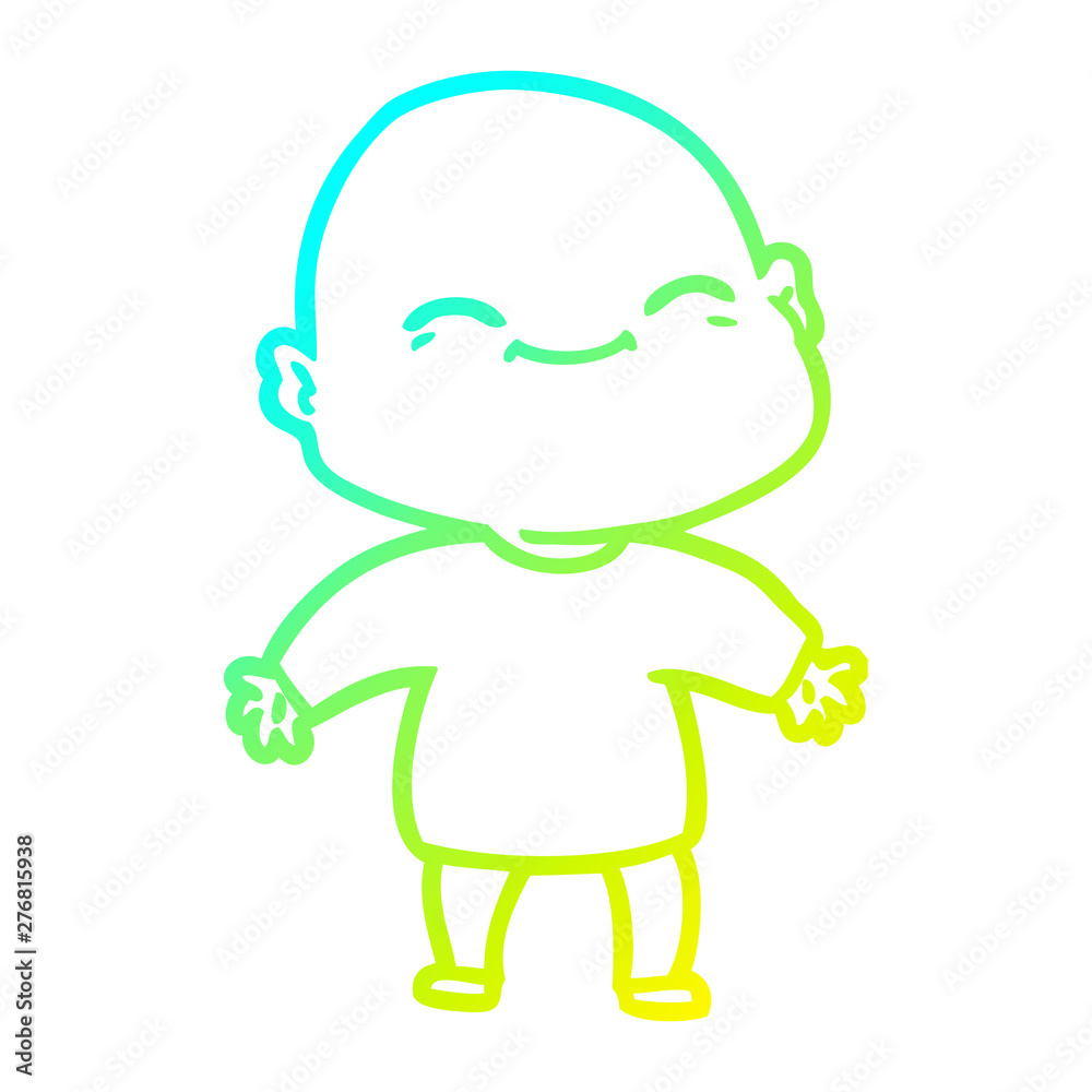 cold gradient line drawing happy cartoon bald man