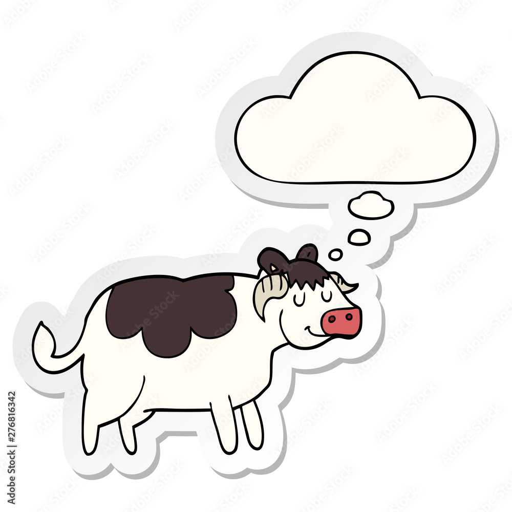 cartoon cow and thought bubble as a printed sticker cartoon cow and thought bubble as a printed sticker