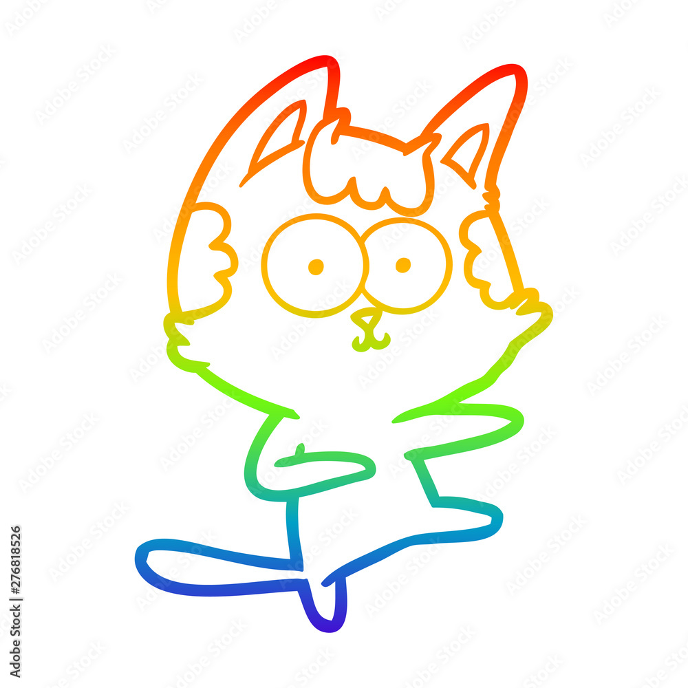 rainbow gradient line drawing dancing cartoon cat