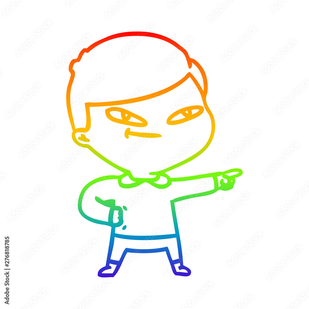 rainbow gradient line drawing cartoon pointing man