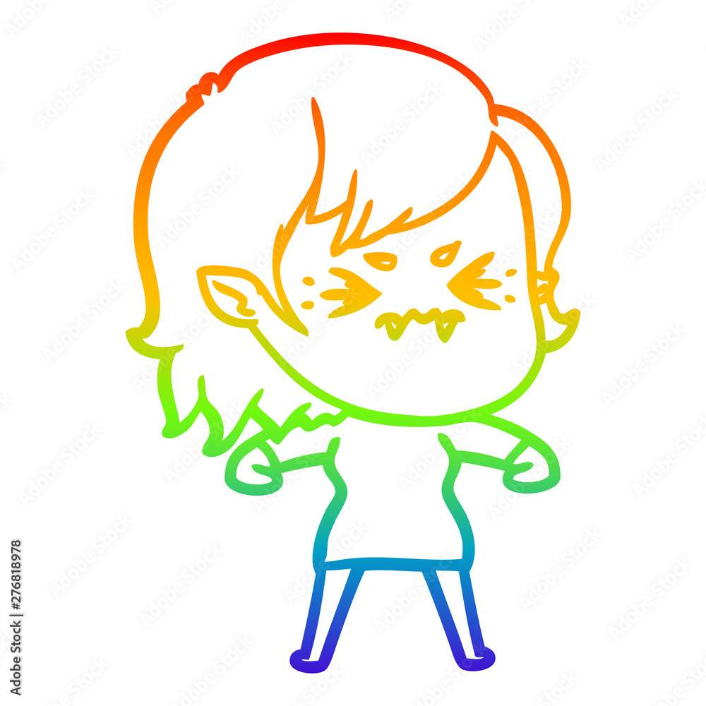 rainbow gradient line drawing annoyed cartoon vampire girl rainbow gradient line drawing annoyed cartoon vampire girl