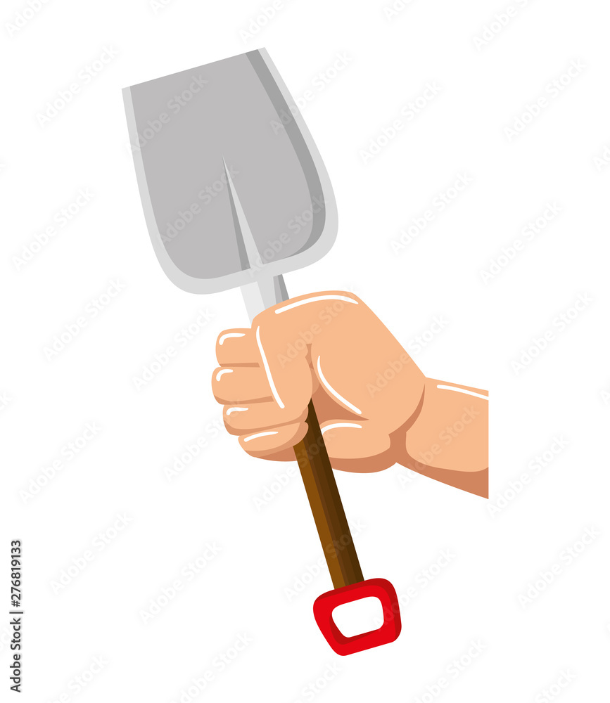 hand with shovel metal tool hand with shovel metal tool
