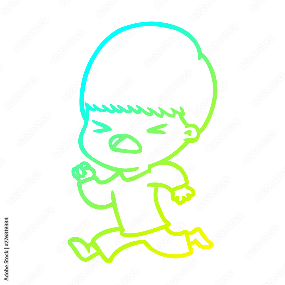cold gradient line drawing cartoon stressed man
