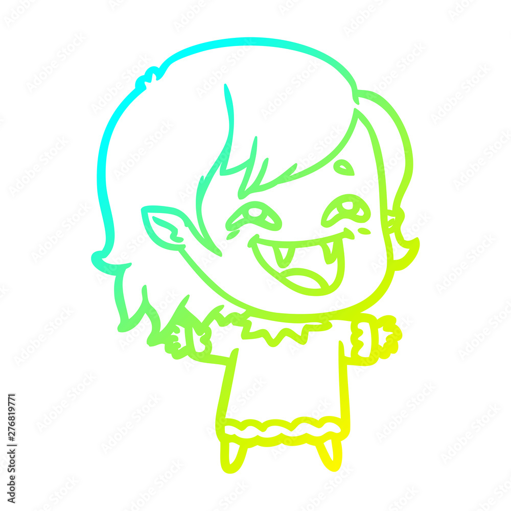 cold gradient line drawing cartoon laughing vampire girl