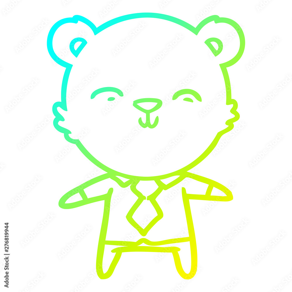cold gradient line drawing happy cartoon polar bear office worker