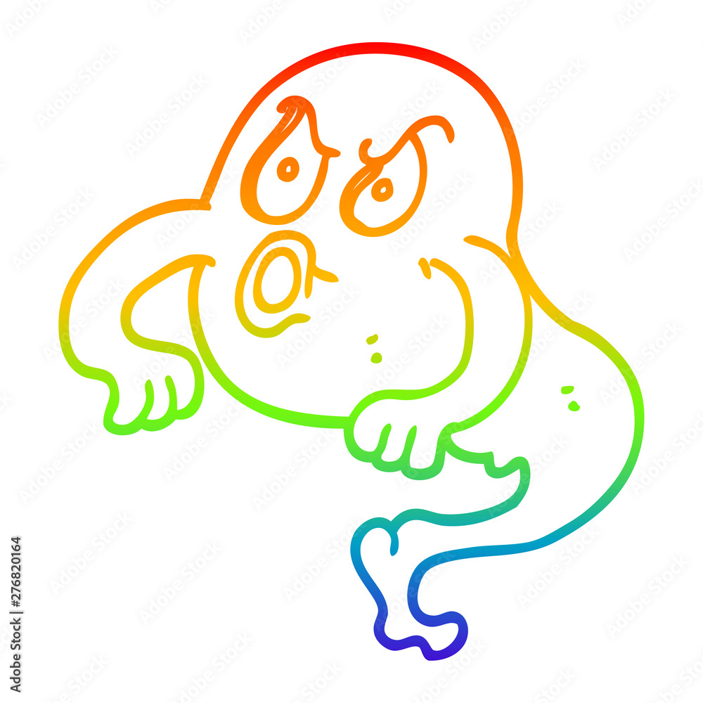 Obraz premium rainbow gradient line drawing cartoon angry ghost
