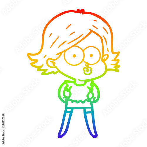 rainbow gradient line drawing cartoon girl pouting