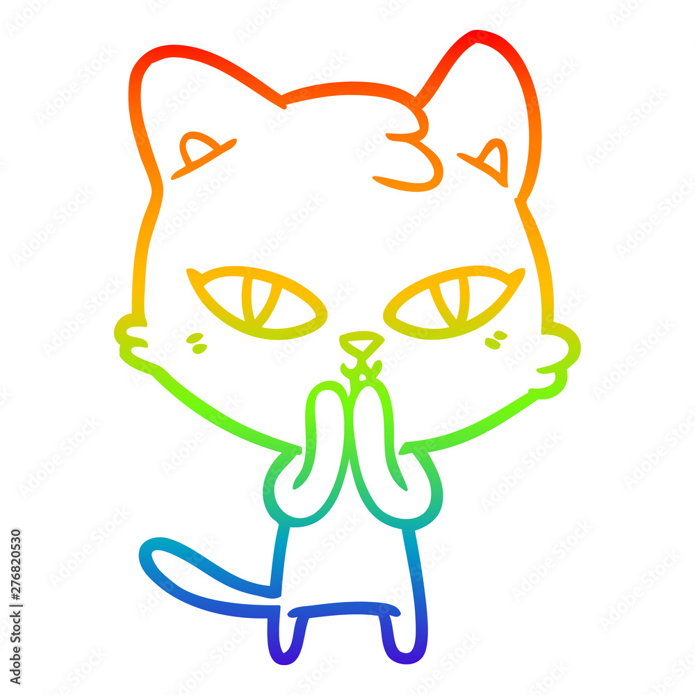 Obraz premium rainbow gradient line drawing cartoon cat