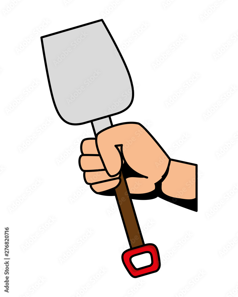 hand with shovel metal tool hand with shovel metal tool