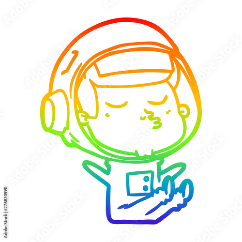 rainbow gradient line drawing cartoon confident astronaut