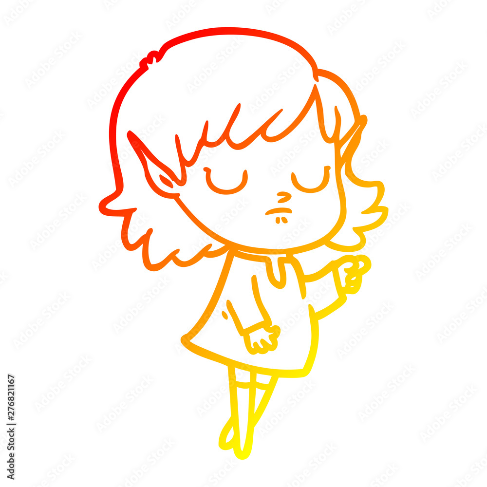 warm gradient line drawing cartoon elf girl warm gradient line drawing cartoon elf girl