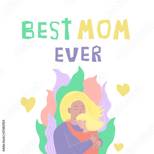 Mother's Day greeting card with a woman hugging her little daughter