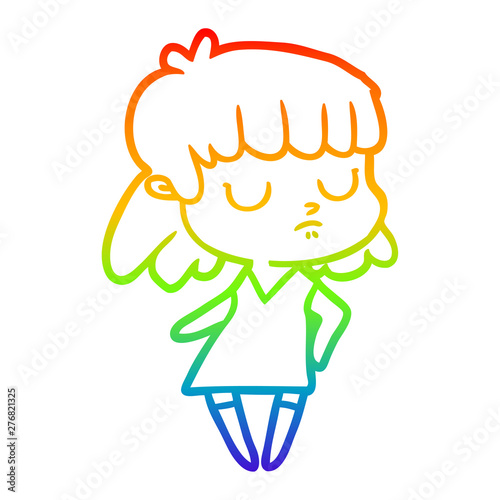 rainbow gradient line drawing cartoon indifferent woman