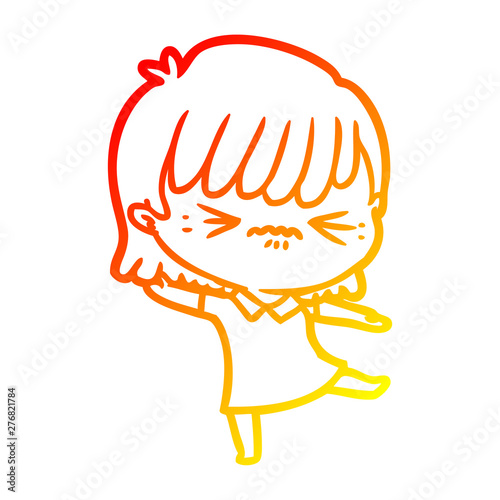 warm gradient line drawing annoyed cartoon girl
