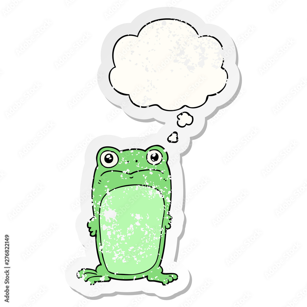 cartoon staring frog and thought bubble as a distressed worn sticker cartoon staring frog and thought bubble as a distressed worn sticker