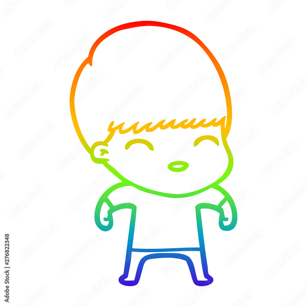 Obraz premium rainbow gradient line drawing happy cartoon boy
