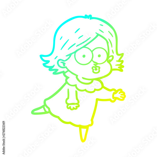 cold gradient line drawing cartoon girl pouting