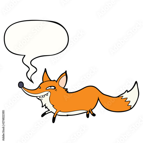 cute cartoon sly fox and speech bubble