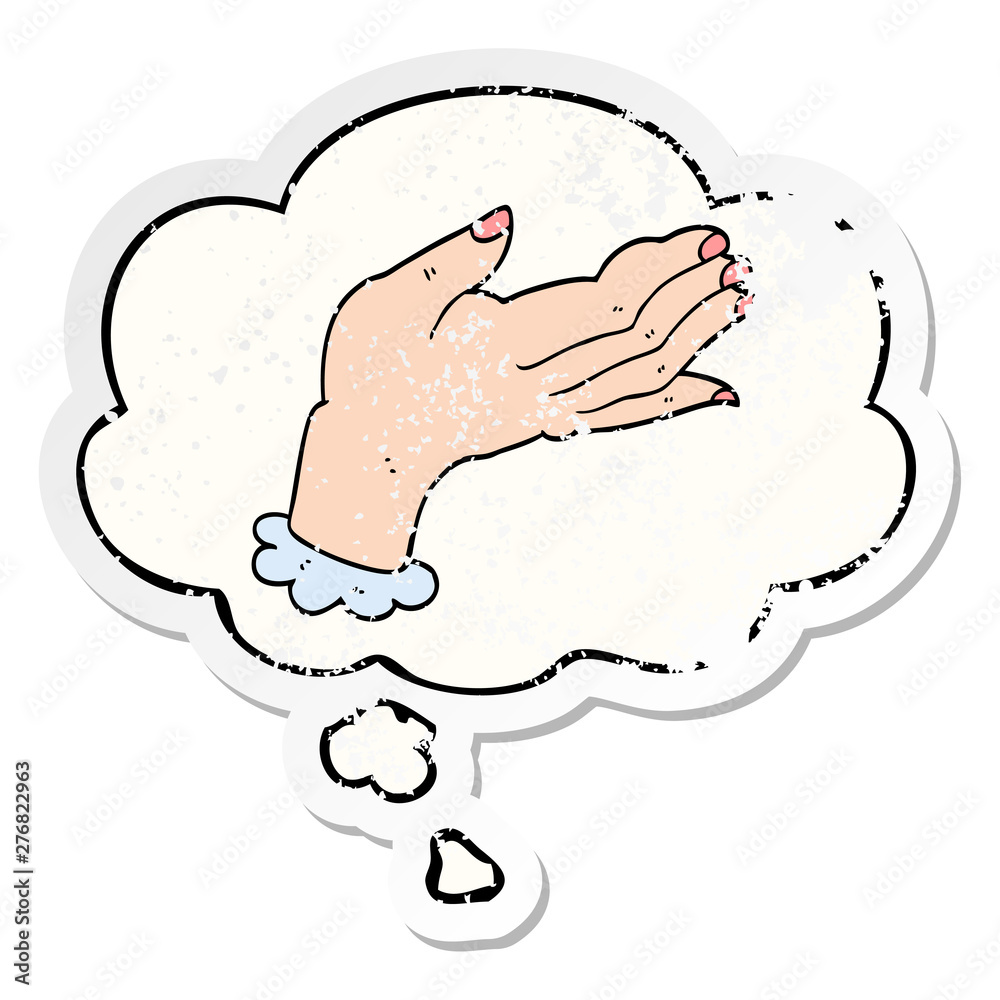 cartoon hand and thought bubble as a distressed worn sticker cartoon hand and thought bubble as a distressed worn sticker