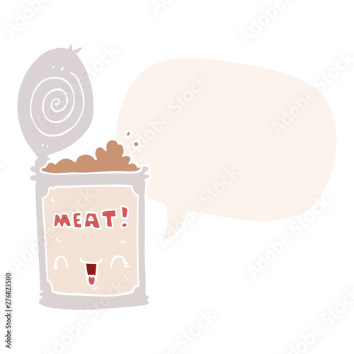 cartoon canned meat and speech bubble in retro style
