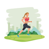 young athletic woman running in the landscape