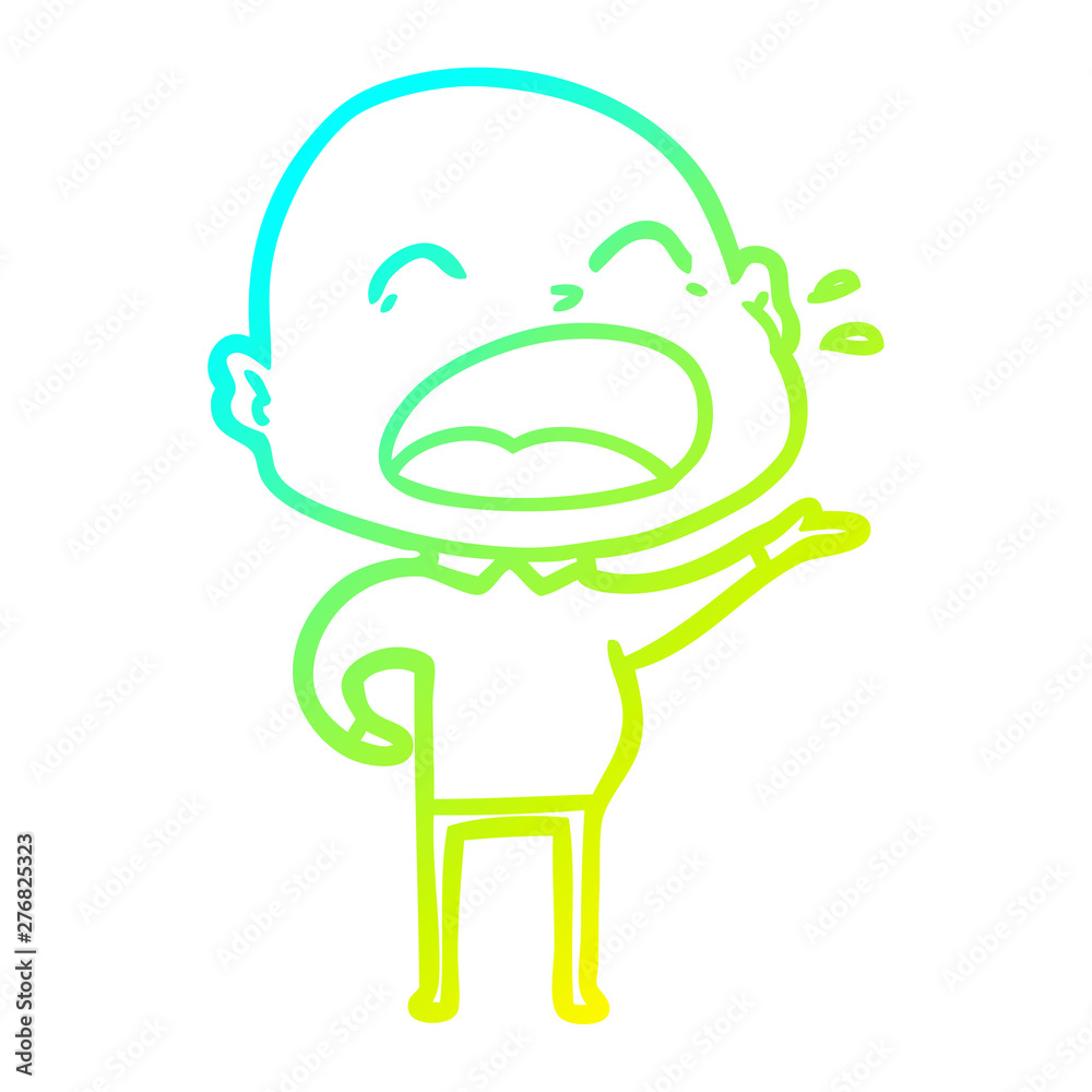 cold gradient line drawing cartoon shouting bald man