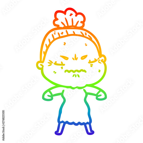 rainbow gradient line drawing cartoon annoyed old lady