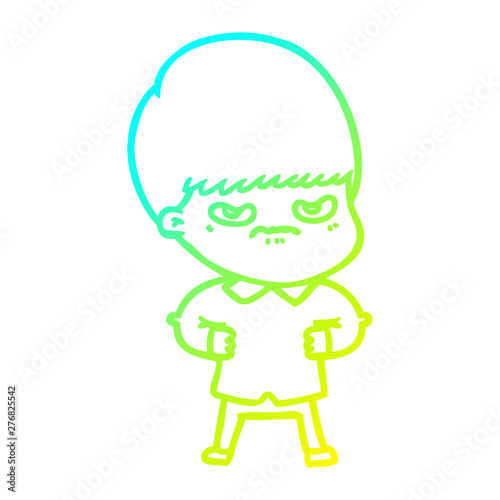 cold gradient line drawing annoyed cartoon boy © lineartestpilot