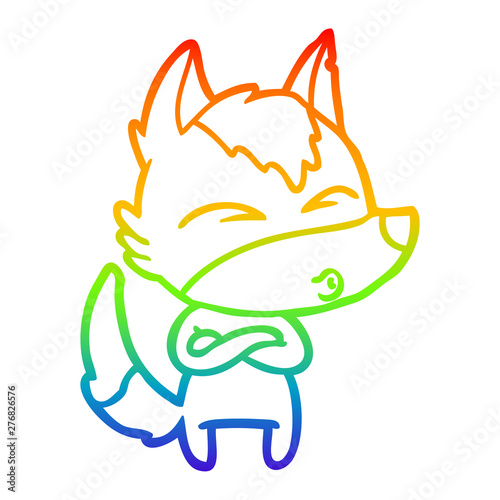 rainbow gradient line drawing cartoon wolf whistling