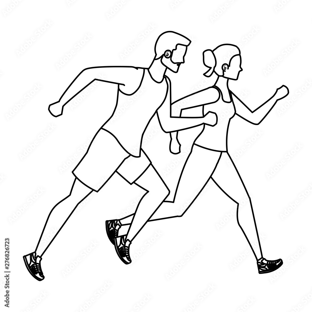young athletic couple running characters young athletic couple running characters