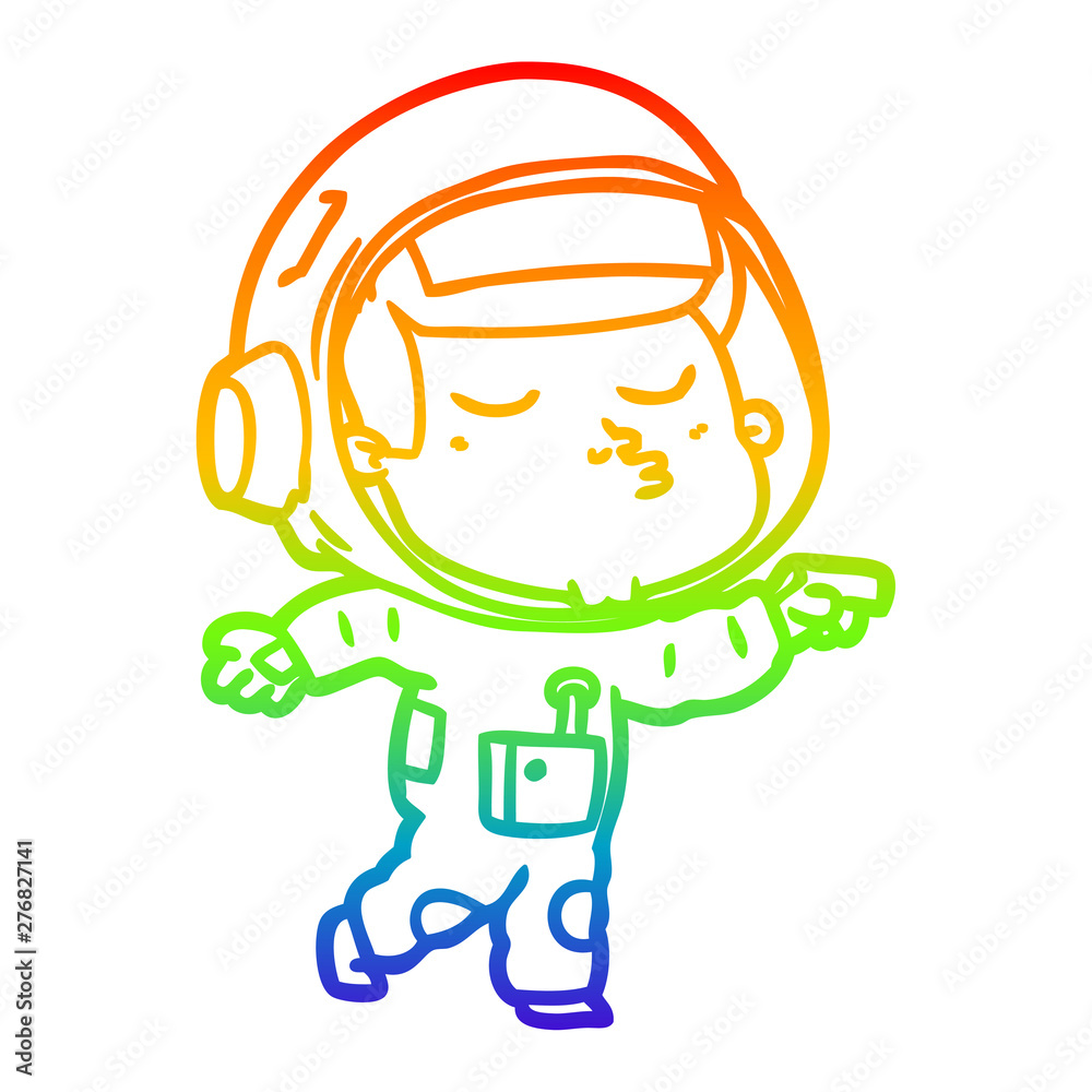 rainbow gradient line drawing cartoon confident astronaut