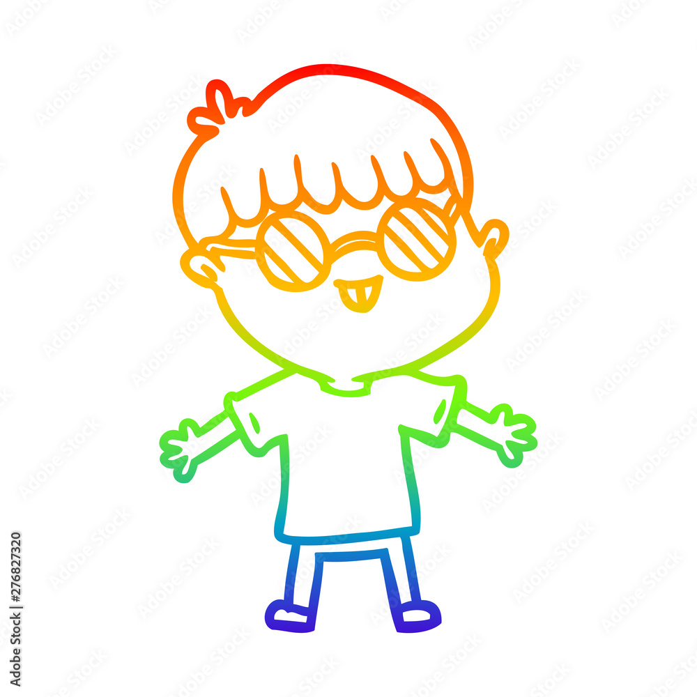 rainbow gradient line drawing cartoon boy wearing spectacles