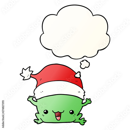 cute cartoon christmas frog and thought bubble in smooth gradient style