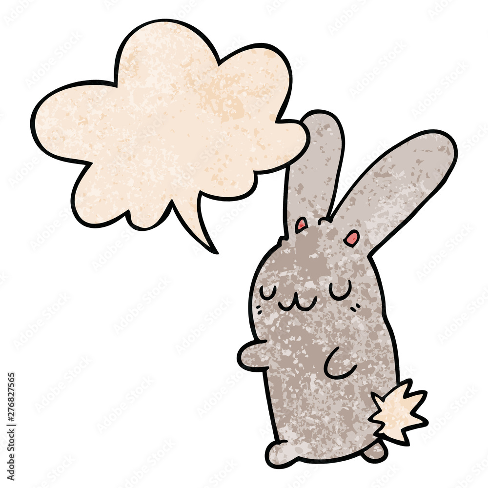 cute cartoon rabbit and speech bubble in retro texture style cute cartoon rabbit and speech bubble in retro texture style