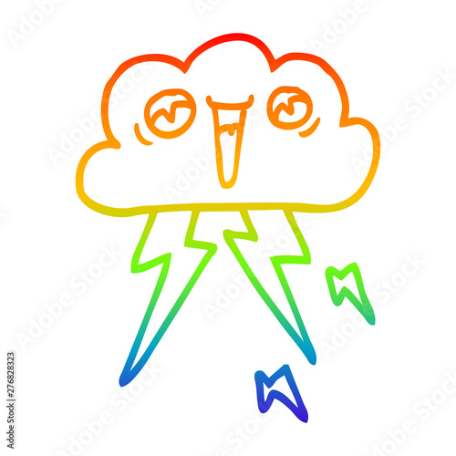 rainbow gradient line drawing cartoon of thunder cloud
