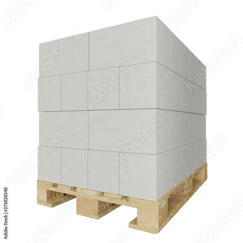 pallet of aerated concrete blocks on white background