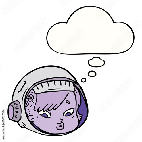 cartoon astronaut face and thought bubble