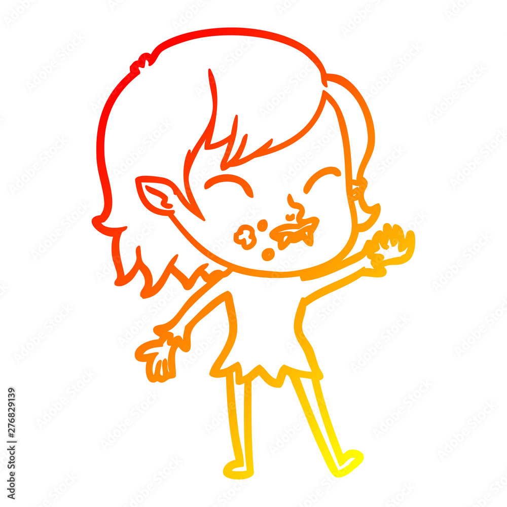 warm gradient line drawing cartoon vampire girl with blood on cheek warm gradient line drawing cartoon vampire girl with blood on cheek