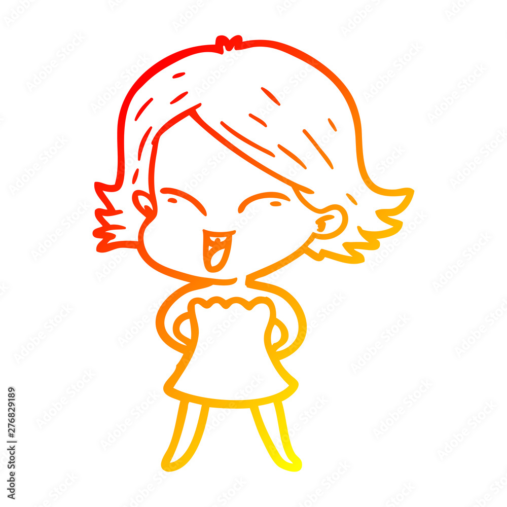 warm gradient line drawing happy cartoon girl warm gradient line drawing happy cartoon girl