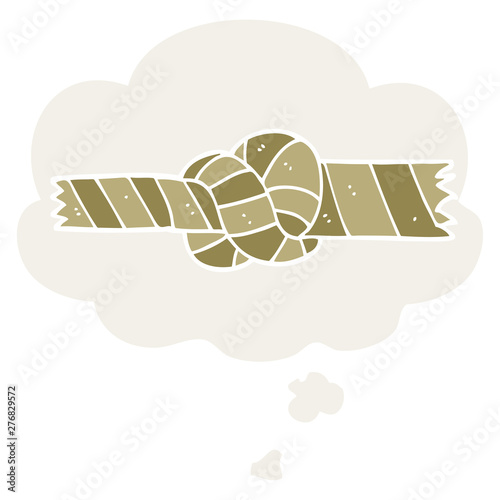 cartoon knotted rope and thought bubble in retro style