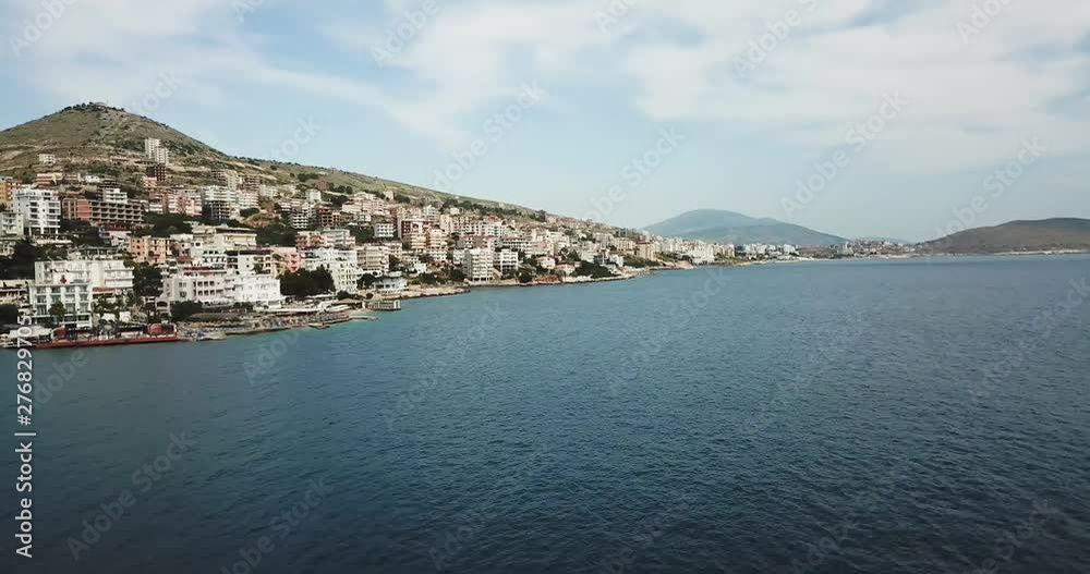 Aerial view of Sarande / Saranda port city in Albania Aerial view of Sarande / Saranda port city in Albania