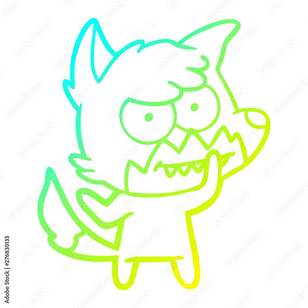 Fototapeta premium cold gradient line drawing cartoon grinning fox
