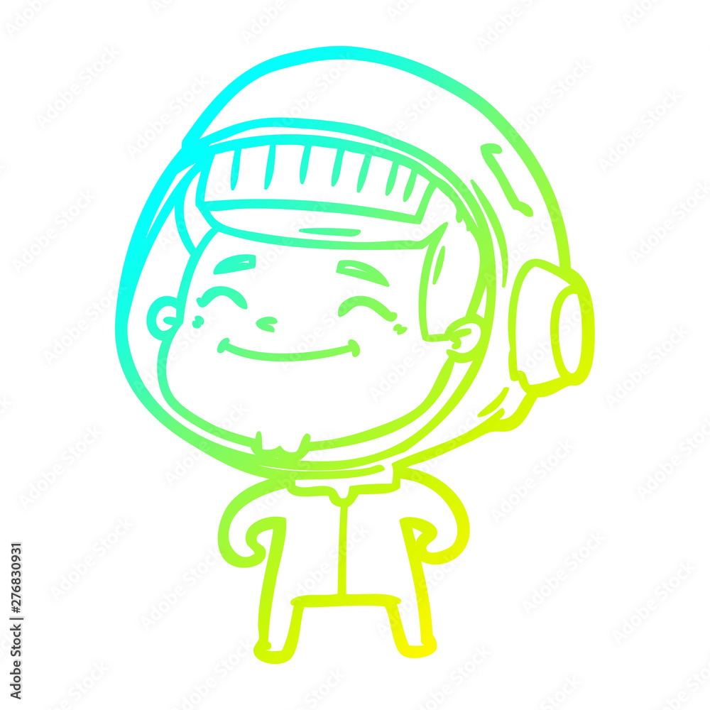 cold gradient line drawing happy cartoon astronaut